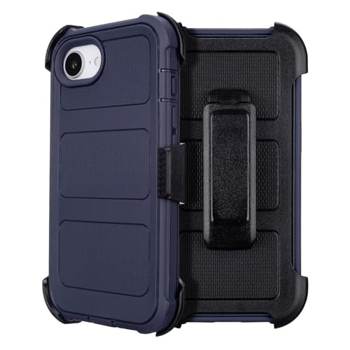 Protective Phone Case for iPhone 16e Case Belt Clip Holster Kickstand Black | Shockproof iPhone 16 e Case Heavy Duty Rugged Dustproof Port 2 Layers of Sturdy Defender Cover for iPhone16e Case Belt Blue - color: Navy Blue
