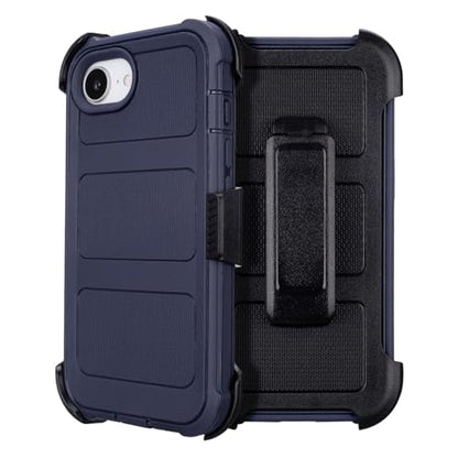 Protective Phone Case for iPhone 16e Case Belt Clip Holster Kickstand Black | Shockproof iPhone 16 e Case Heavy Duty Rugged Dustproof Port 2 Layers of Sturdy Defender Cover for iPhone16e Case Belt Blue - color: Navy Blue