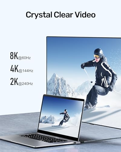 USB C Monitor Display Cable 6.6ft, 240W USB4 / Thunderbolt 4 Cable, 8K@60Hz 4K@144Hz HDR Video, 40Gbps Data & PD 3.1 Charging for MacBook M1/M2, Mac mini, SSD, Dock - size: 6.6 FT