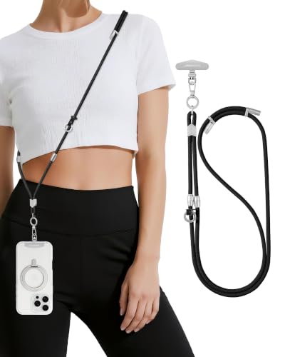 3 in 1 Luxury Phone Lanyard, Adjustable Crossbody Neck Strap & Short Wrist Strap, Anti-Lost Anti-Theft Detachable Phone Chain, Versatile Shoulder Phone Sling for All Cell Phones(Black) - color: Black