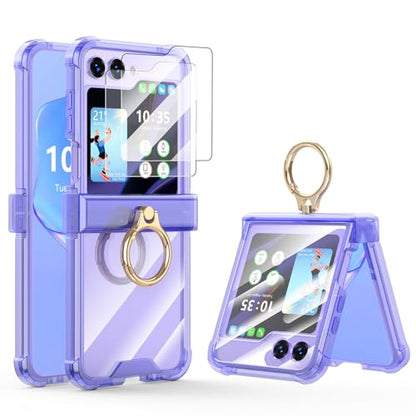 Case for Samsung Galaxy Z Flip 6 Case with Hinge Protection 2 Pack Tempered Glass Screen Protection Cover for Samsung Galaxy Z Flip 6 5G(Purple) - color: Purple