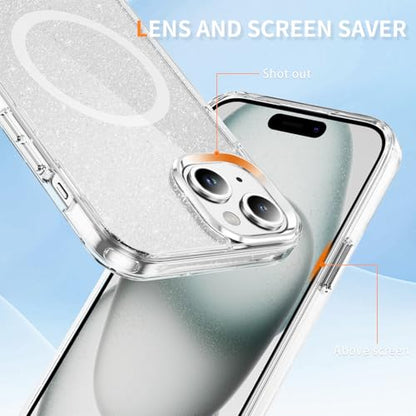 LEMAXELERS Cute Clear Sparkly for iPhone 15 Magnetic Case -Clear SF | Glitter Anti-Yellowing Slim TPU Bumper Compatible with Magsafe Shockproof Protective Transparent Cover - color: Clear, size: iPhone 15