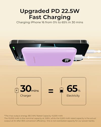 Small Portable Charger 10000mAh 20W Fast Charging Mini Power Bank, Purple - color: Purple