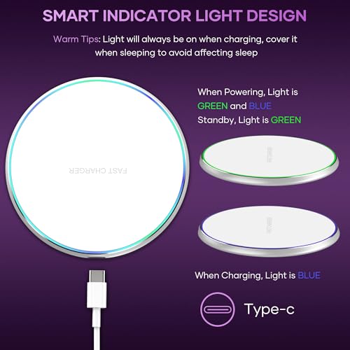 Wireless Charger Compatible with iPhone 17 16 15 14 13 12 11 Pro Max/Mini/Plus/XR/X/8, 15W Max Fast Wireless Charging Pad Mat for Samsung Galaxy S23/S22/S21/S20/S10, Galaxy Buds - color: White 1 Pack