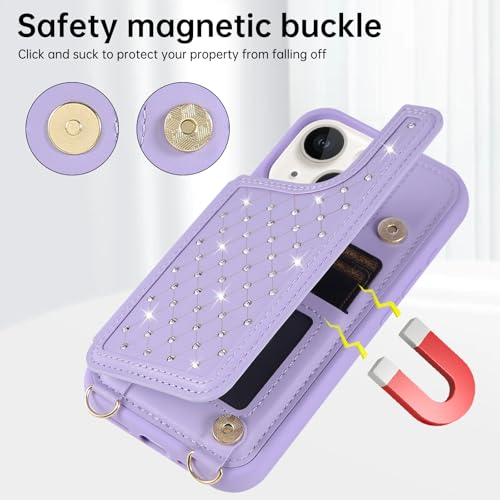 for iPhone 11 Wallet Case with Card Holder Slots and Strap, RFID Blocking Magnetic Flip Folio Cover, Crossbody Purse Protection Case with Kickstand,Purple Diamond - color: Purple Diamond, size: iPhone 11(6.1")