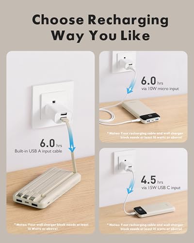 charmast 10000mAh Power Bank Portable Charger with 4 Built-in Cables - color: Qianka