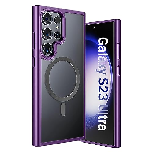 ANNGELAS for Samsung Galaxy S23 Ultra Mag Safe Case,Slim Shockproof Protective Cover with Magnetic,Frosted Hard Back Soft Silicone TPU Bumper Phone Case Compatible Galaxy S23 Ultra 6.8inch,Purple - color: Matte Purple