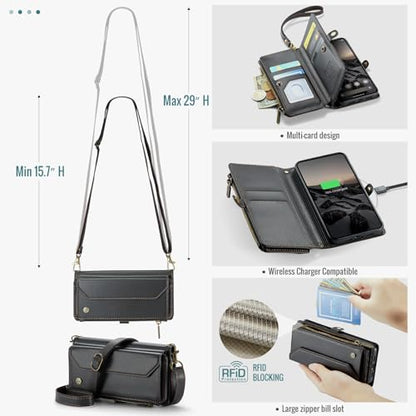 for Google Pixel 10a 6.3" Case, Women Men Multi-Function Wallet Case with Stand RFID Blocking Includes Shoulder Strap Wrist Strap Google Pixel 10a (Black) - color: Black