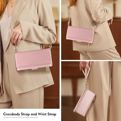 Antsturdy Crossbody Phone Wallet Case for iPhone 13 Pro,Rose Gold | RFID Blocking,PU Leather Flip Cover,Kickstand,with Credit Card Holder,Wrist Strap Lanyard & Handbag Purse,for Women & Men - color: (Crossbody) - Rose Gold