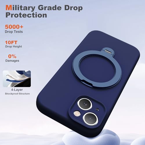 Case for iPhone 13 with 360°Spin Stand,6.1" Dark Blue | Magnetic 360°Spin Stand,Compatible with Mag-Safe,Soft Silicone 13 Case - color: Dark Blue, size: Iphone 13