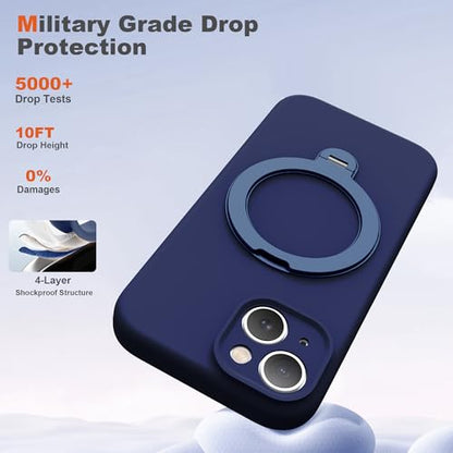 Case for iPhone 13 with 360°Spin Stand,6.1" Dark Blue | Magnetic 360°Spin Stand,Compatible with Mag-Safe,Soft Silicone 13 Case - color: Dark Blue, size: Iphone 13