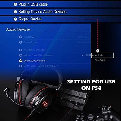 EKSA E900 Pro USB Gaming Headset for PC, 7.1 Surround Sound, 50MM Driver - color: Wired Black-Red