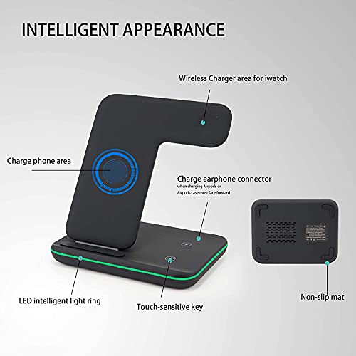 Wireless Charger, 3 in 1 Qi Certified 15W Fast Wireless Charging Station for Apple iWatch Series 7/SE/6/5/4/3/2,AirPods 2/Pro, Compatible for iPhone 13/12/11 Series/XS MAX/XR/XS/X/8/8 Plus/Samsung