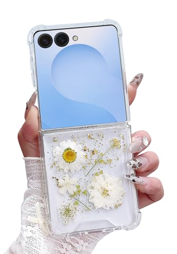 Compatible with Samsung Galaxy Z Flip 8 Case Clear Flower Women | Dried Pressed Floral Soft TPU Shockproof Protective Phone Cover Girls - color: TPU/Flower white, size: Samsung Galaxy Z Flip 8