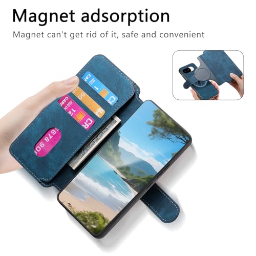 2 in 1 Detachable Wallet Case for Google Pixel 10a CMG Blue | PU Leather Magnetic Flip Folio Case with RFID Blocking Card Holder, Credit Card Slots Kickstand, Shockproof Protective Cover - color: Blue, size: Google Pixel 10a