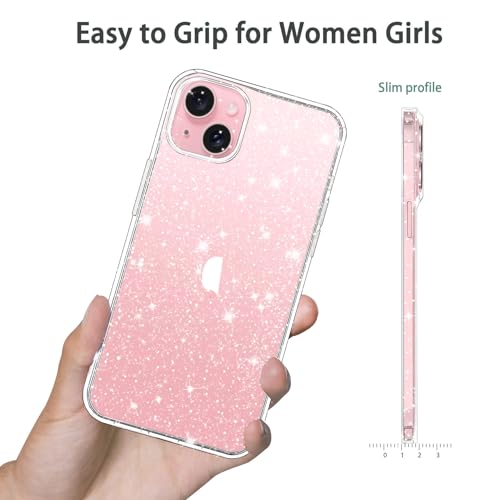 JJGoo Compatible with iPhone 15 Case Glitter, Clear Transparent Soft TPU Sparkle Anti-Scratch Shockproof Protective Phone Bumper, Women Girls Slim Bling Sparkly Phone Case - color: Clear, size: for iPhone 15