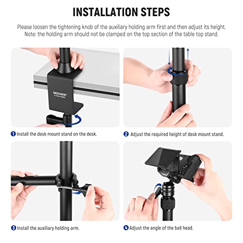 NEEWER TL253A+DS001 Table Camera Tripod with 2 Telescopic Arms