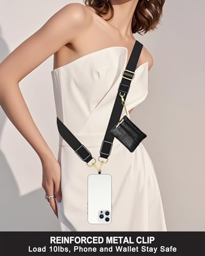 Nipichsha Crossbody Phone Strap with Wallet, Clip and Go Strap for Phone - color: Z-solid Black