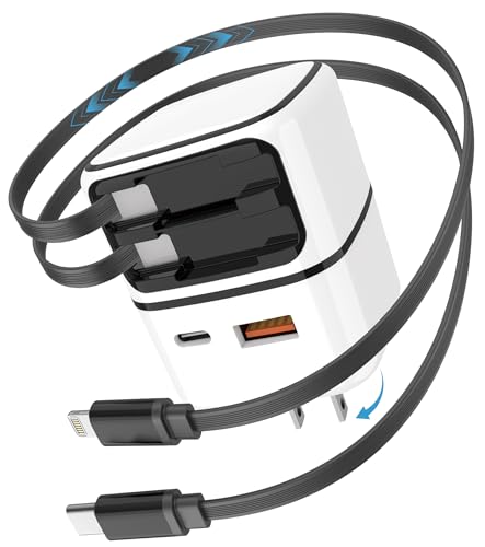 4 in 1 Retractable Wall Charger, 35W Fast Charging Travel Charger - color: White