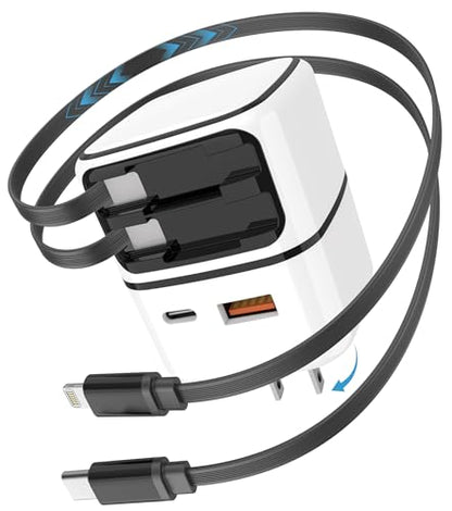 4 in 1 Retractable Wall Charger, 35W Fast Charging Travel Charger - color: White