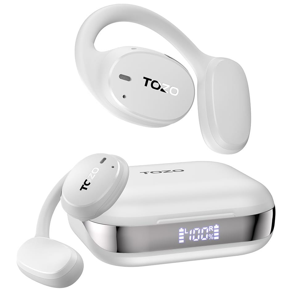TOZO OpenEgo Open Ear Earbuds 80H Bluetooth 5.3 Headphones Sport Earbuds - color: Snow White