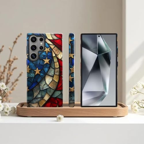Compatible with Samsung Galaxy S26 Ultra Case,Glossy Case All-Round Protection Shockproof Anti-Scratches TPU Cover,Cases for Man Woman-American Flag Stained Glass - color: American Flag Stained Glass, size: Galaxy S26 Ultra