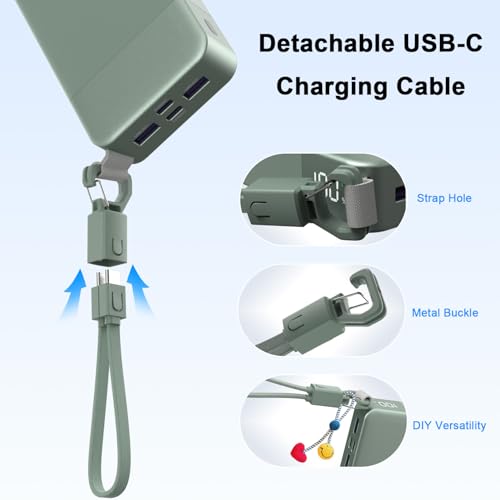 NOBIS Portable Charger 20000mAh 65W Power Bank w/Detachable Cable - color: Green