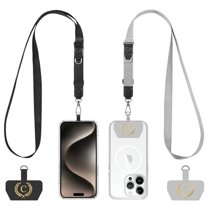 2 Pack Phone Lanyard Adjustable Crossbody Strap Initial C Patch - style: Lanyard letter sign C