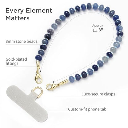 POSADINA Natural Stone Phone Charm, Beaded Healing Phone Wrist Strap, Handmade Cellphone Chain Lanyard with Tether Tab - color: Blue Aventurine