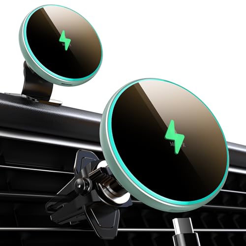 for Magsafe Car Mount Charger 15W LED RGB Car Phone Holder for Dash Vent - color: Mint Green