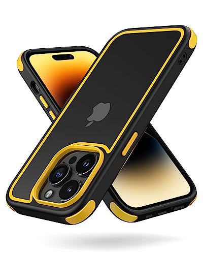 Mobnano for iPhone 14 Pro Crystal Clear Case, with Multicolor Protective Shockproof Bumpers, Not Yellowing Anti Scratch Transparent Hard PC Back & Soft Silicone TPU Frame Cover (Black/Yellow) - color: Black/Yellow, size: iPhone 14 Pro
