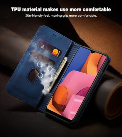 Asuwish Flip Wallet Phone Case for Samsung Galaxy A20s with Tempered Glass Screen Protector Magnetic Closure Folio Cover Credit Card Holder Slot Stand Cell Accessories A 20s Plus A207M Women Blue - color: Blue