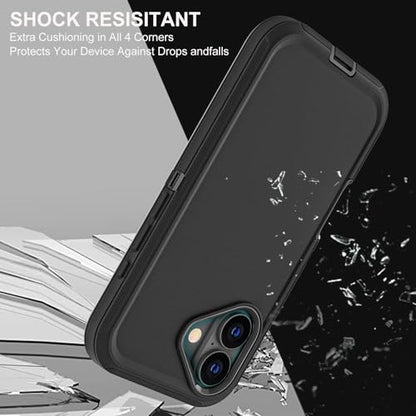 YKHJKLEC for iPhone 17 Case, Military Grade 3 in 1 Heavy Duty Shockproof/Drop Proof/Dust Proof Case with 2Pcs Tempered Glass Screen Protector (Black/Black) - color: Black/Black