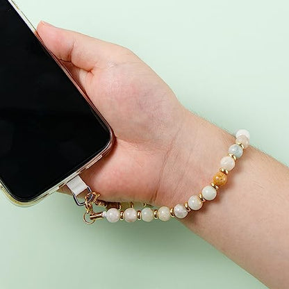 Phone Charm with Beaded Marble, Cell Phone Lanyard with Tether Tab, Phone Chain Strap, Hands-Free Wrist Strap, Phone Strap for Women Compatible with iPhone 14 Pro Max/ 13 Pro Max/ 12 Pro Max/(Green) - color: Green Natural Stone