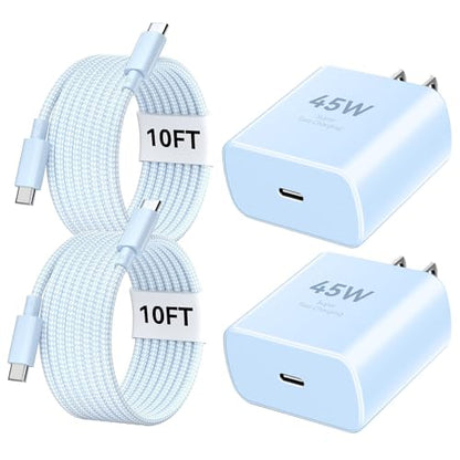 Phone 17 16 Pro Max Charger Fast Charging, 45W Super Fast USB C Charger Block with 10FT Nylon Braided Charging Cable for 17 16 Pro Max/17 16 Pro/16 Plus,15 Pro Max/15 Pro/15, Android Phone-Blue - color: blue+gray, size: 10 Ft