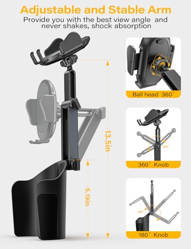 TAZENI 2-in-1 Cup Holder Phone Holder Mount for Car, Stable & Adjustable