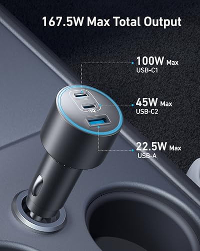 Anker 167.5W Max 3-Port Ultra-Compact USB C Fast Charging Car Charger