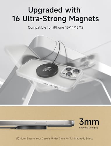 JSAUX Charger for iPhone 17 Magsafe Wireless Charging, Compatible with iPhone 17 Air Pro Max/16/15/14/13/12 Series, Magnetic Mag Safe Charging Pad, Aluminum Alloy, USB & USB C Dual Ports (Clear-Black) - color: Clear-Black