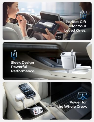 LISEN Retractable Car Charger USB C Fast Charge for iPhone 17 16 15 Pro Max - color: White