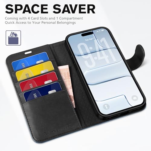 TUCCH Wallet Case for iPhone Air 6.5" 2025, Flip Stand, Black & Light Blue | RFID Blocking, 4 Card Holders, Kickstand, PU Leather, Shockproof TPU Shell, Magnetic Closure, Protective Folio Cover - color: Two-tone Black & Light Blue
