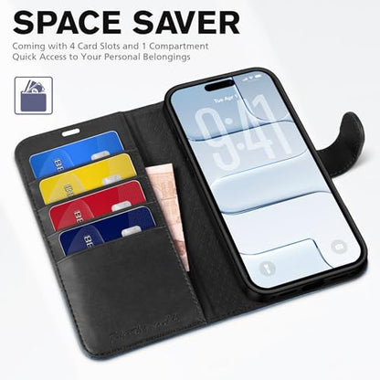 TUCCH Wallet Case for iPhone Air 6.5" 2025, Flip Stand, Black & Light Blue | RFID Blocking, 4 Card Holders, Kickstand, PU Leather, Shockproof TPU Shell, Magnetic Closure, Protective Folio Cover - color: Two-tone Black & Light Blue