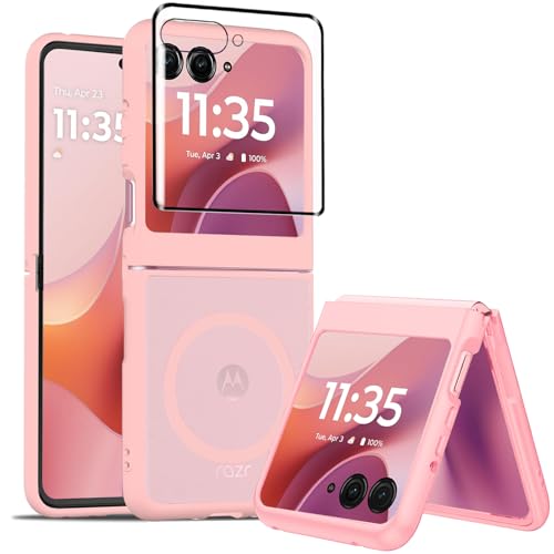 for Motorola Razr 2026/2025/2024 Magnetic Case Compatible with Magsafe,Slim Thin Shockproof Protective Phone Case with Screen Protector for Moto Razr 2026/2025/2024,Pink - color: Pink, size: Moto Razr 2026/2025/2024