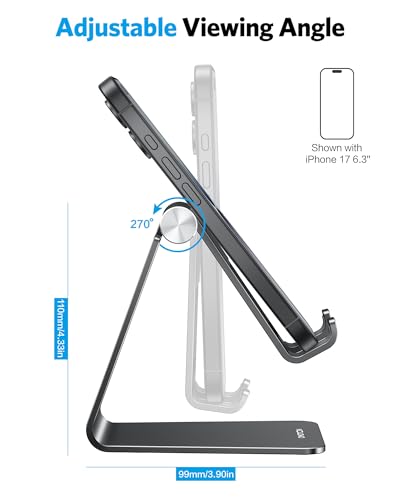OMOTON C2 Adjustable Aluminum Cell Phone Stand with Charging Cutout, Black - color: Black
