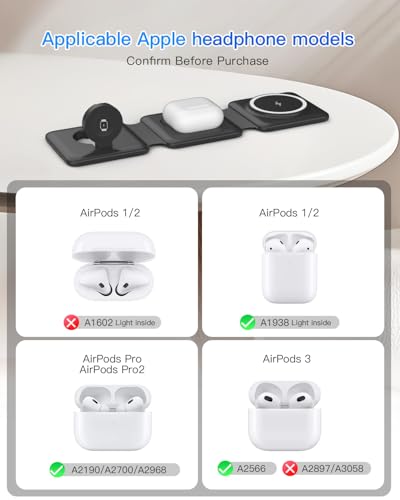 Fold Magnetic Wireless Charger for iPhone: Compact Charging Pad Fit Travel - color: Dark black
