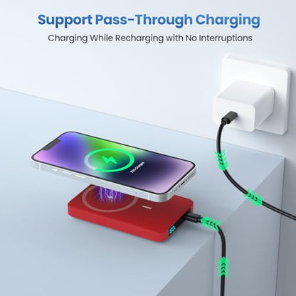 Magnetic Portable Charger 10800mah for Magsafe Battery Pack, Wireless Power Bank with PD Fast Charging,Travel Essential Phone Battery Charger for iPhone 17/16/15/14/13/12 Series-Red - color: Red