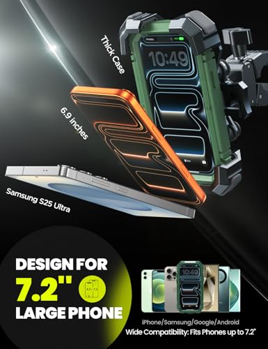 Motorcycle Phone Mount Holder -[Dual Vibration Dampener] [7.2'' Big Phone Friendly] Bike Phone Holder Mount Motorcycle Accessories Bicycle Handlebar Phone Mount for iPhone, Galaxy All Cell Phones