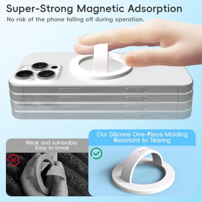 Anteel 마그네틱 실리콘 링 그립 폰 홀더, 강력한 자석 인력, 편안하고 휴대용, Magsafe 폰 케이스용 탈착식 손가락 루프 그립 (화이트) - color: 화이트.