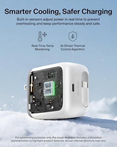Belkin 67W GaN USB C Retractable Charger Block Fast Charging for Travel - color: White, style: 67W