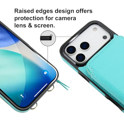 Bocasal Multi-Slot Crossbody Wallet Case for iPhone 17 Pro Max, Mint Green | RFID Blocking PU Leather Purse Case with Card Holder, Handbag Flip Cover with Zipper Wrist Strap Lanyard for Women 6.9 Inch - color: Green