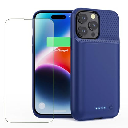 Battery Case for iPhone 14 Pro Max/14 Plus/13 Pro Max,[2025 Upgraded] 8600mAh Ultra-Slim Portable Extended Charger Case Cover for iPhone 13 Pro Max/14 Pro Max/14 Plus Charging Case (6.7 Inch)-Blue - color: Blue